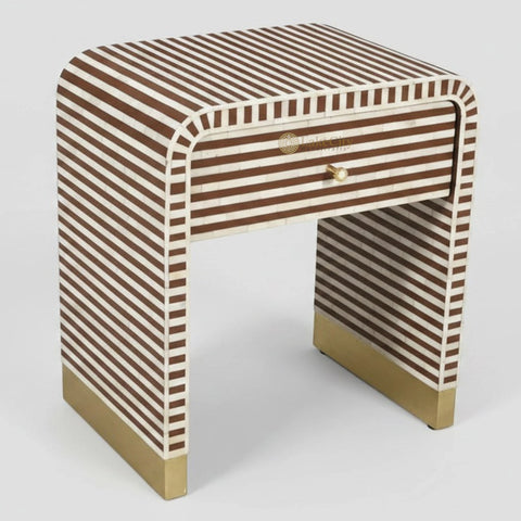 Bone Inlay 1 Drawer Curved Bedside Table Chocolate | 1 Drawer Bedside Table | Chocolate Bedside Table