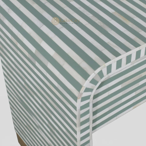 Bone Inlay 1 Drawer Curved Bedside Table Pistachio | 1 Drawer Bedside Table | Pistachio Bedside Table