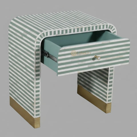 Bone Inlay 1 Drawer Curved Bedside Table Pistachio | 1 Drawer Bedside Table | Pistachio Bedside Table