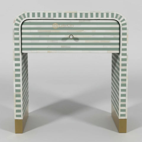 Bone Inlay 1 Drawer Curved Bedside Table Pistachio | 1 Drawer Bedside Table | Pistachio Bedside Table