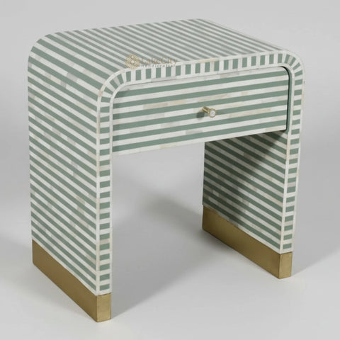 Bone Inlay 1 Drawer Curved Bedside Table Pistachio | 1 Drawer Bedside Table | Pistachio Bedside Table
