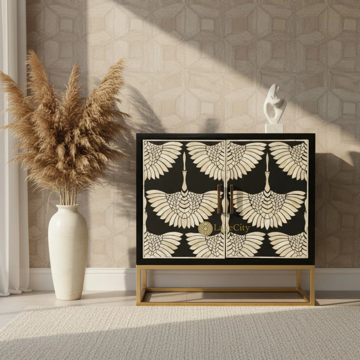 Bone Inlay Swan Cabinet