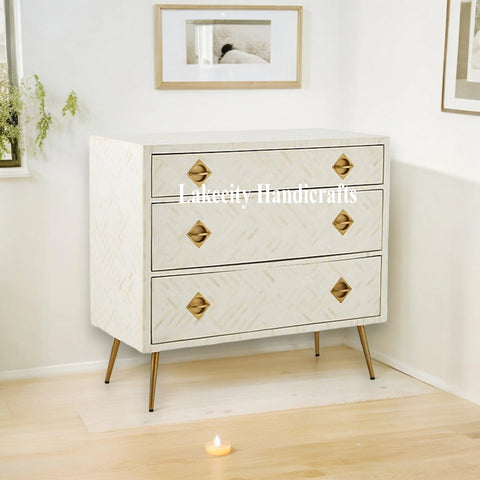 Optical Bone Inlay 3 Drawer Chest White