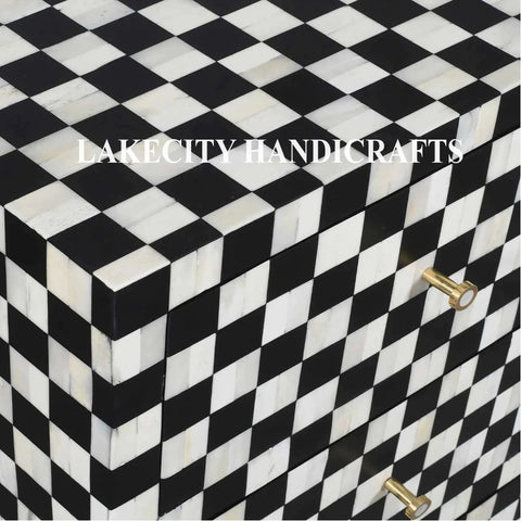 Bone Inlay Checkerboard Design 4 Drawers Dresser Table | Entryway Chest Of Drawers