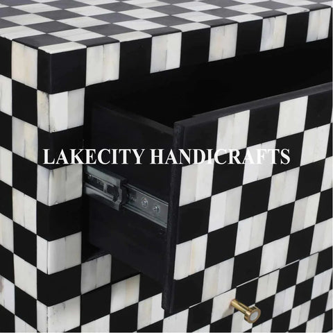 Bone Inlay Checkerboard Design 4 Drawers Dresser Table | Entryway Chest Of Drawers