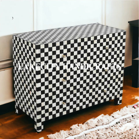 Bone Inlay Checkerboard Design 4 Drawers Dresser Table | Entryway Chest Of Drawers
