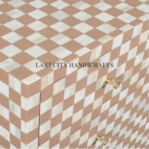 Bone Inlay Checkerboard Design 4 Drawers Dresser Table | Entryway Chest Of Drawers