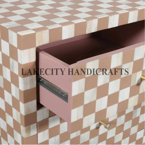 Bone Inlay Checkerboard Design 4 Drawers Dresser Table | Entryway Chest Of Drawers