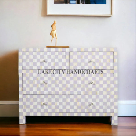 Bone Inlay Checkerboard Design 4 Drawers Dresser Table | Entryway Chest Of Drawers