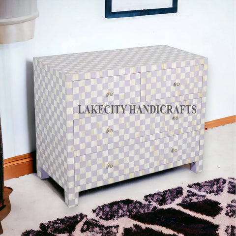Bone Inlay Checkerboard Design 4 Drawers Dresser Table | Entryway Chest Of Drawers