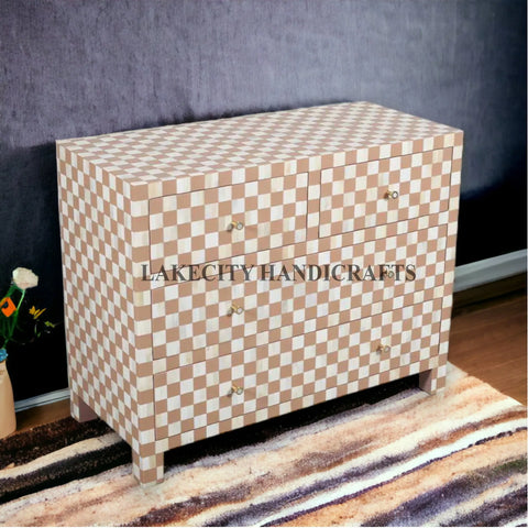 Bone Inlay Checkerboard Design 4 Drawers Dresser Table | Entryway Chest Of Drawers