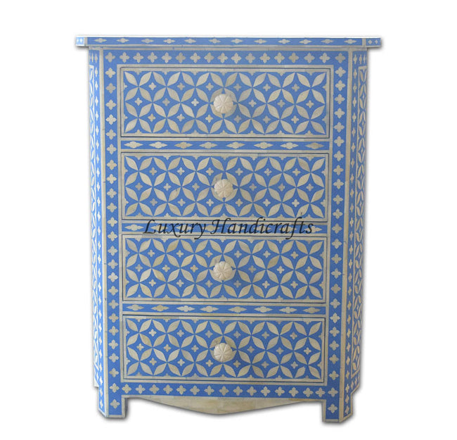 Bone Inlay 4 Drawer Geometric Bedside Blue 1