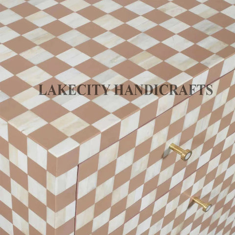 Bone Inlay Checkerboard Design 7 Drawers Dresser Table | Bone Inlay Checkerboard Design 7 Drawers Chest
