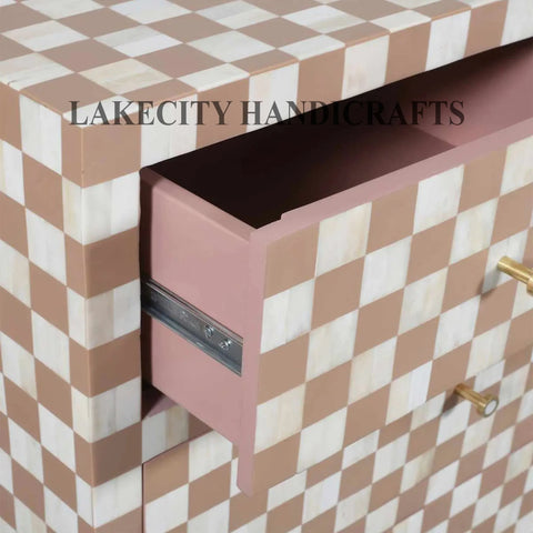 Bone Inlay Checkerboard Design 7 Drawers Dresser Table | Bone Inlay Checkerboard Design 7 Drawers Chest