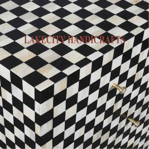 Bone Inlay Checkerboard Design 7 Drawers Dresser Table | Bone Inlay Checkerboard Design 7 Drawers Chest