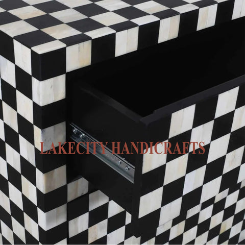 Bone Inlay Checkerboard Design 7 Drawers Dresser Table | Bone Inlay Checkerboard Design 7 Drawers Chest
