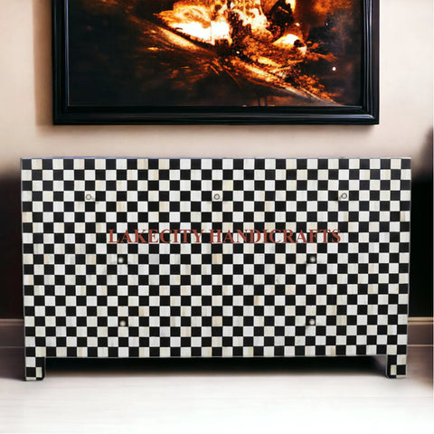 Bone Inlay Checkerboard Design 7 Drawers Dresser Table | Bone Inlay Checkerboard Design 7 Drawers Chest