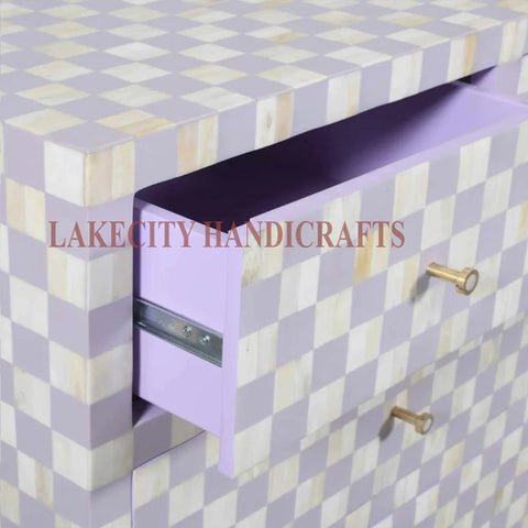 Bone Inlay Checkerboard Design 7 Drawers Dresser Table | Bone Inlay Checkerboard Design 7 Drawers Chest