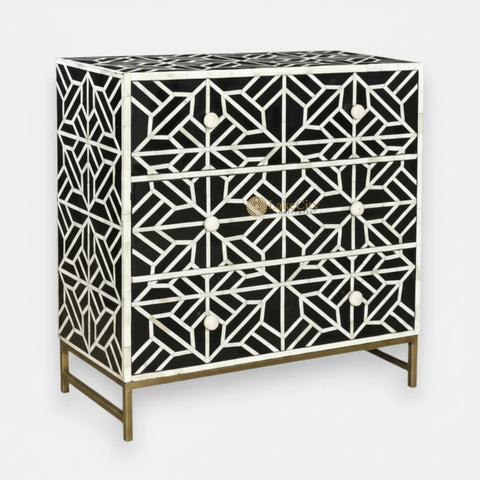 Bone Inlay Abstract Design 3 Drawers Chest Black