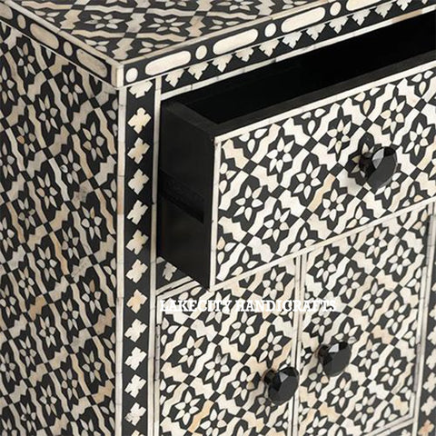 Bone Inlay Arctic 1 Drawer & 2 Doors Nightstand Table Black | Bone Inlay Arctic 1 Drawer & 2 Doors Bedside Table Black