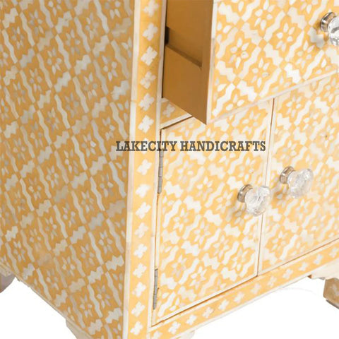 Bone Inlay Arctic 1 Drawer & 2 Doors Nightstand Table Yellow | Bone Inlay Arctic 1 Drawer & 2 Doors Bedside Table Yellow