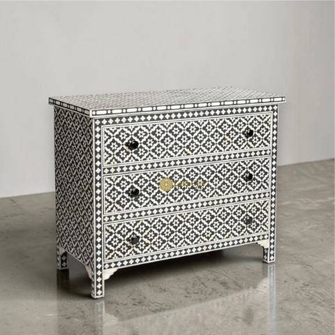Bone Inlay Arctic Design 3 Drawers Chest Black