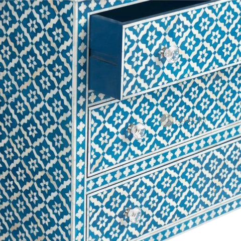 Bone Inlay Arctic Design 3 Drawers Chest Blue