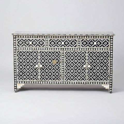 Bone Inlay Arctic Design 3 Drawers & 4 Doors Sideboard Table Black