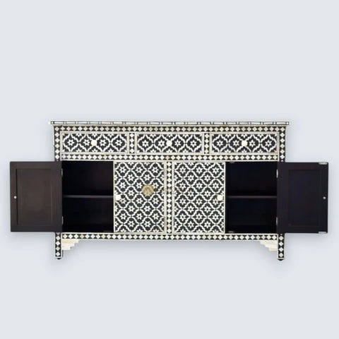 Bone Inlay Arctic Design 3 Drawers & 4 Doors Sideboard Table Black