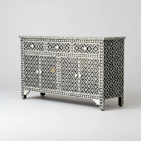 Bone Inlay Arctic Design 3 Drawers & 4 Doors Sideboard Table Black
