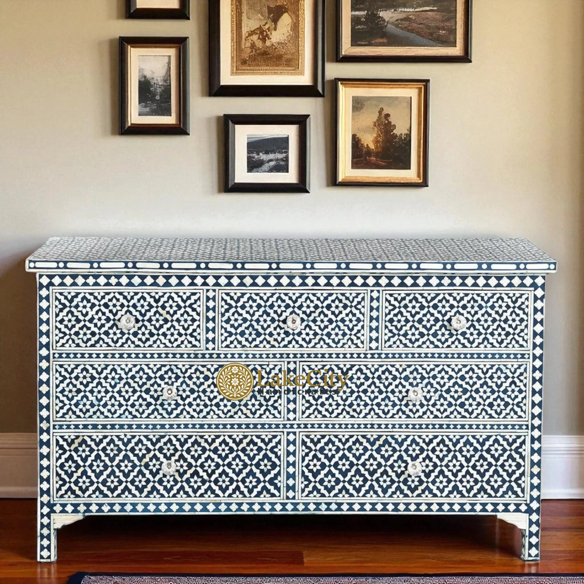 Bone Inlay Arctic Design 7 Drawers Chest | Bone Inlay Arctic Design 7 Drawers Dresser Table
