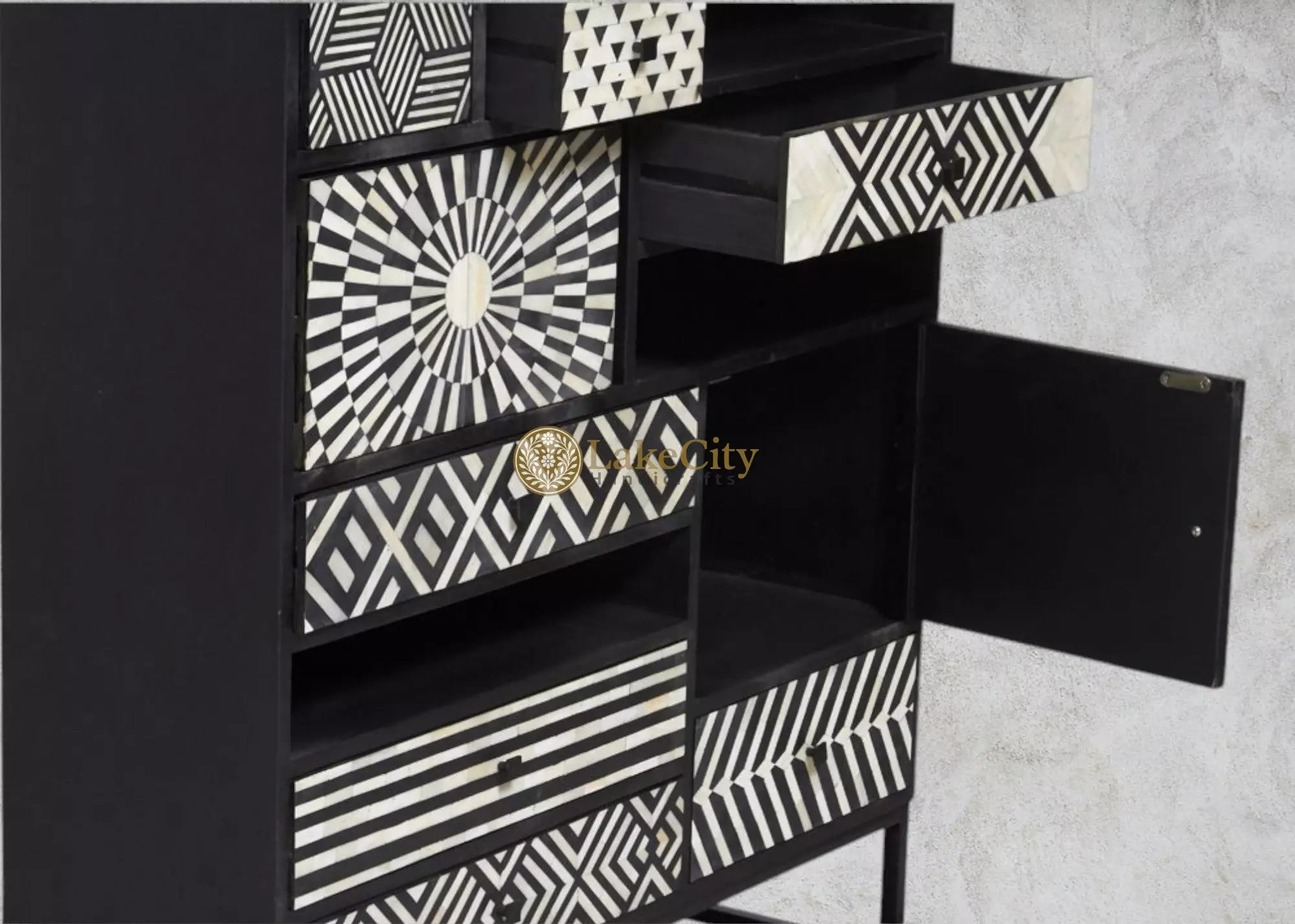 Bone Inlay Ariel Design Cabinet Table Black