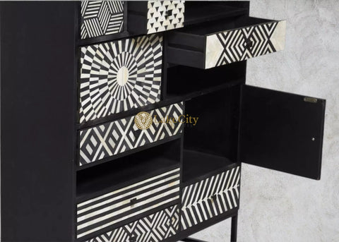 Bone Inlay Ariel Design Cabinet Table Black