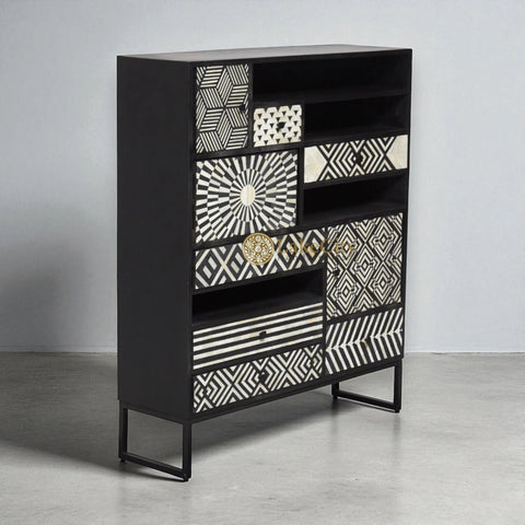 Bone Inlay Ariel Design Cabinet Table Black