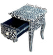 Bone Inlay Bedside 1 Drawer French Legs Floral Design Black 3