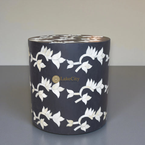 Bone Inlay Bel Design Round Side Stool Black