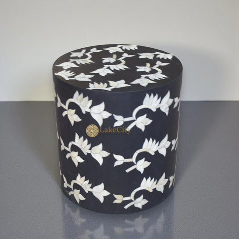 Bone Inlay Bel Design Round Side Stool Black