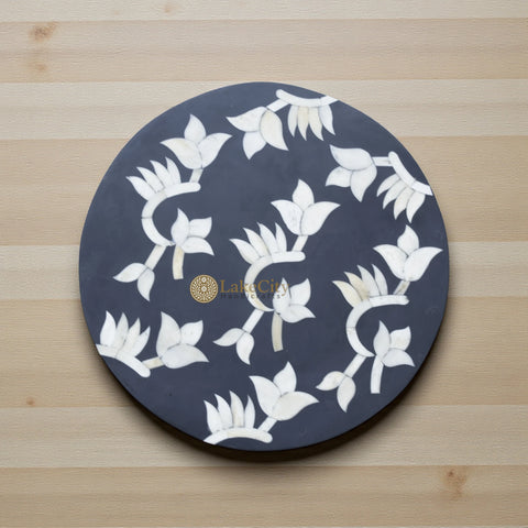 Bone Inlay Bel Design Round Side Stool Black