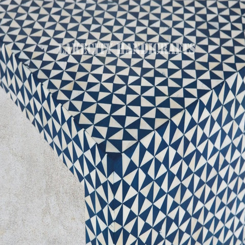 Bone Inlay Checks Design Coffee Table Blue | Bone Inlay Checks Design Center Table Blue