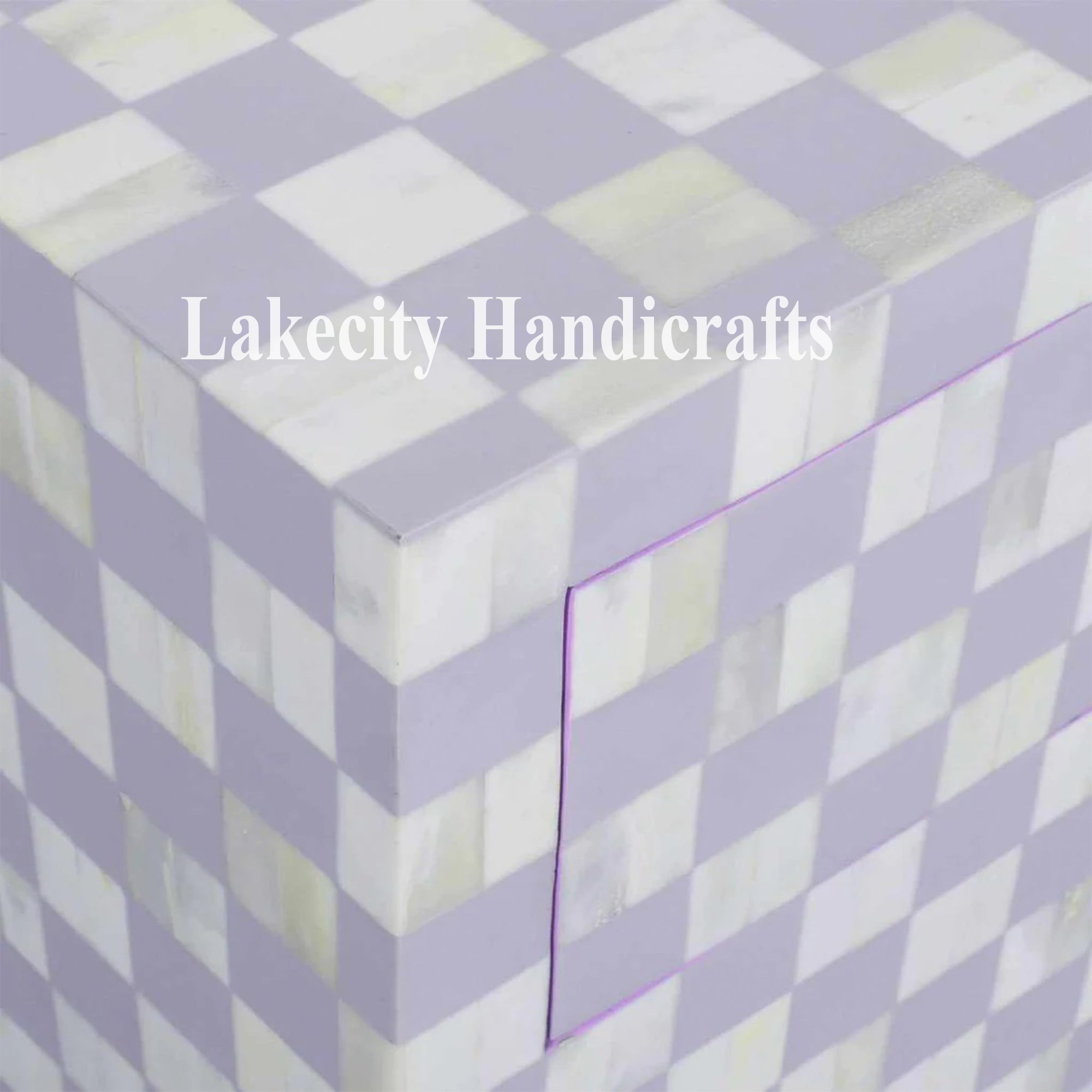 Bone Inlay Checkerboard Design Bedside Table | Checkerboard Nightstand Table