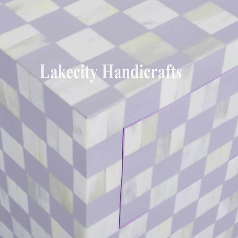Bone Inlay Checkerboard Design Bedside Table | Checkerboard Nightstand Table