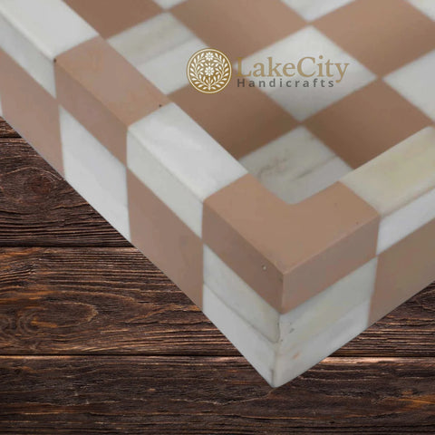 Bone Inlay Checkerboard Design Serving Tray