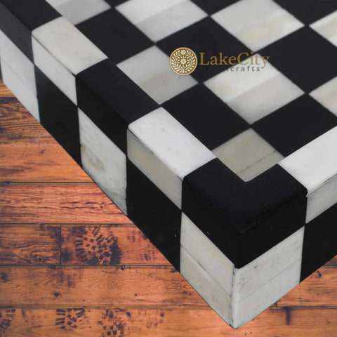Bone Inlay Checkerboard Design Serving Tray