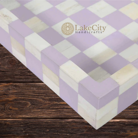 Bone Inlay Checkerboard Design Serving Tray