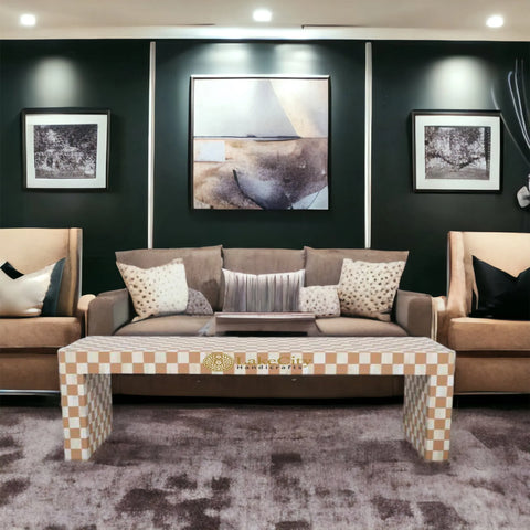 Bone Inlay Checkerboard Design Coffee Table | Bone Inlay Centre Table