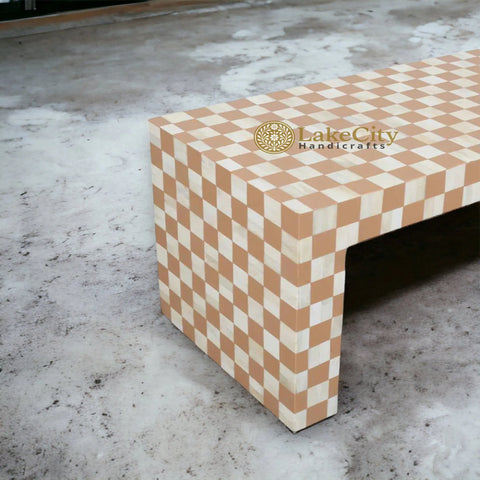 Bone Inlay Checkerboard Design Coffee Table | Bone Inlay Centre Table