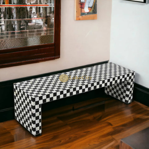 Bone Inlay Checkerboard Design Coffee Table | Bone Inlay Centre Table
