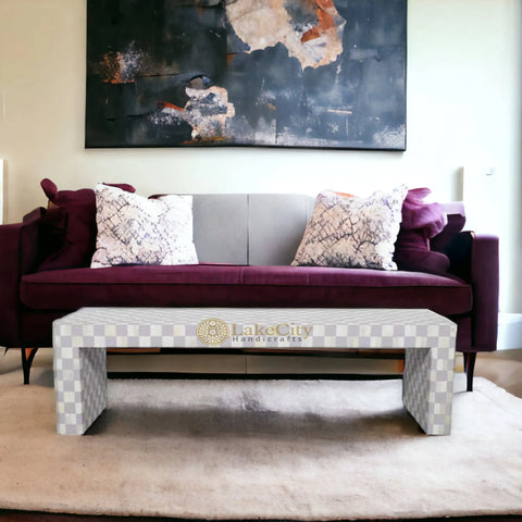 Bone Inlay Checkerboard Design Coffee Table | Bone Inlay Centre Table