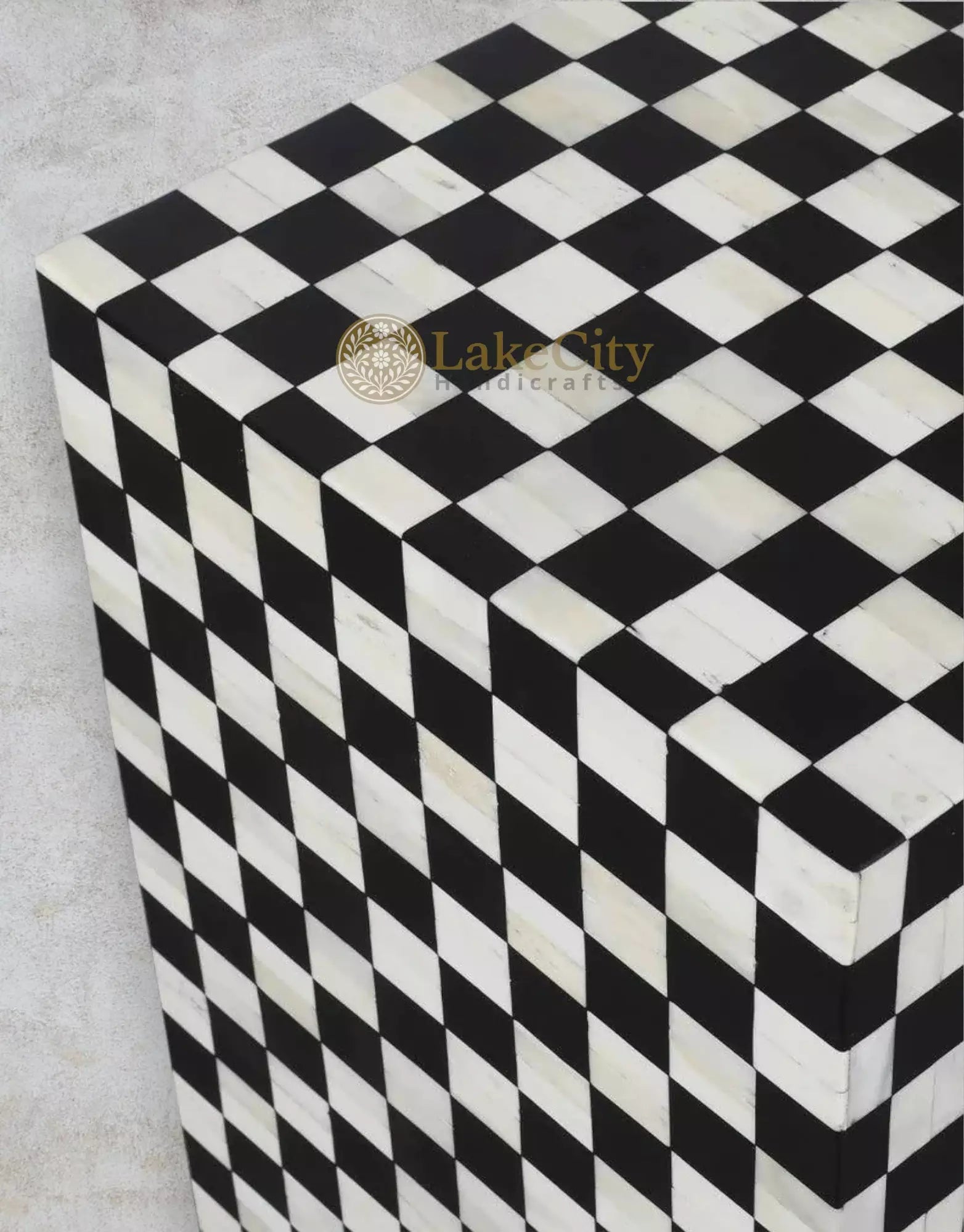 Bone Inlay Checkerboard Design Console Table With Multi Color