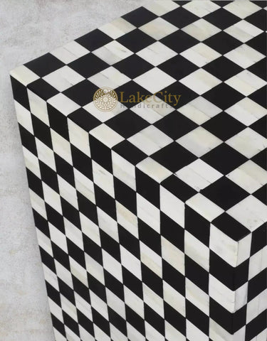 Bone Inlay Checkerboard Design Console Table With Multi Color
